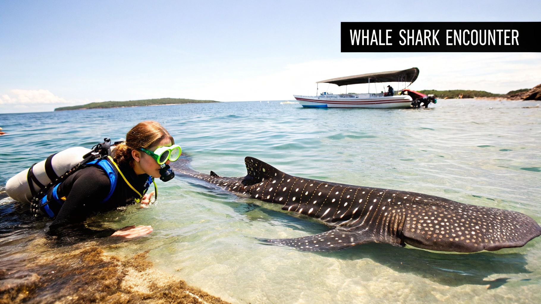A whale shark swimming in the waters of Donsol Bay