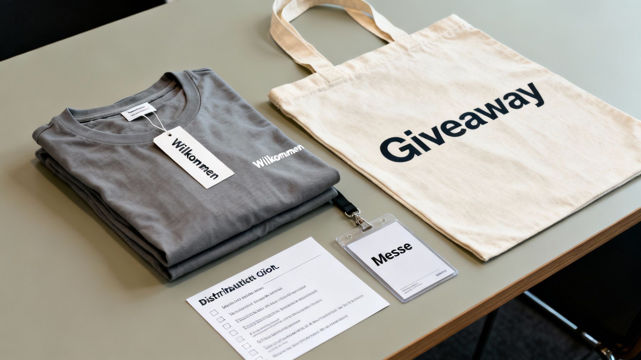 Atmosphärische Präsentation von Werbetextilien auf einer Messe