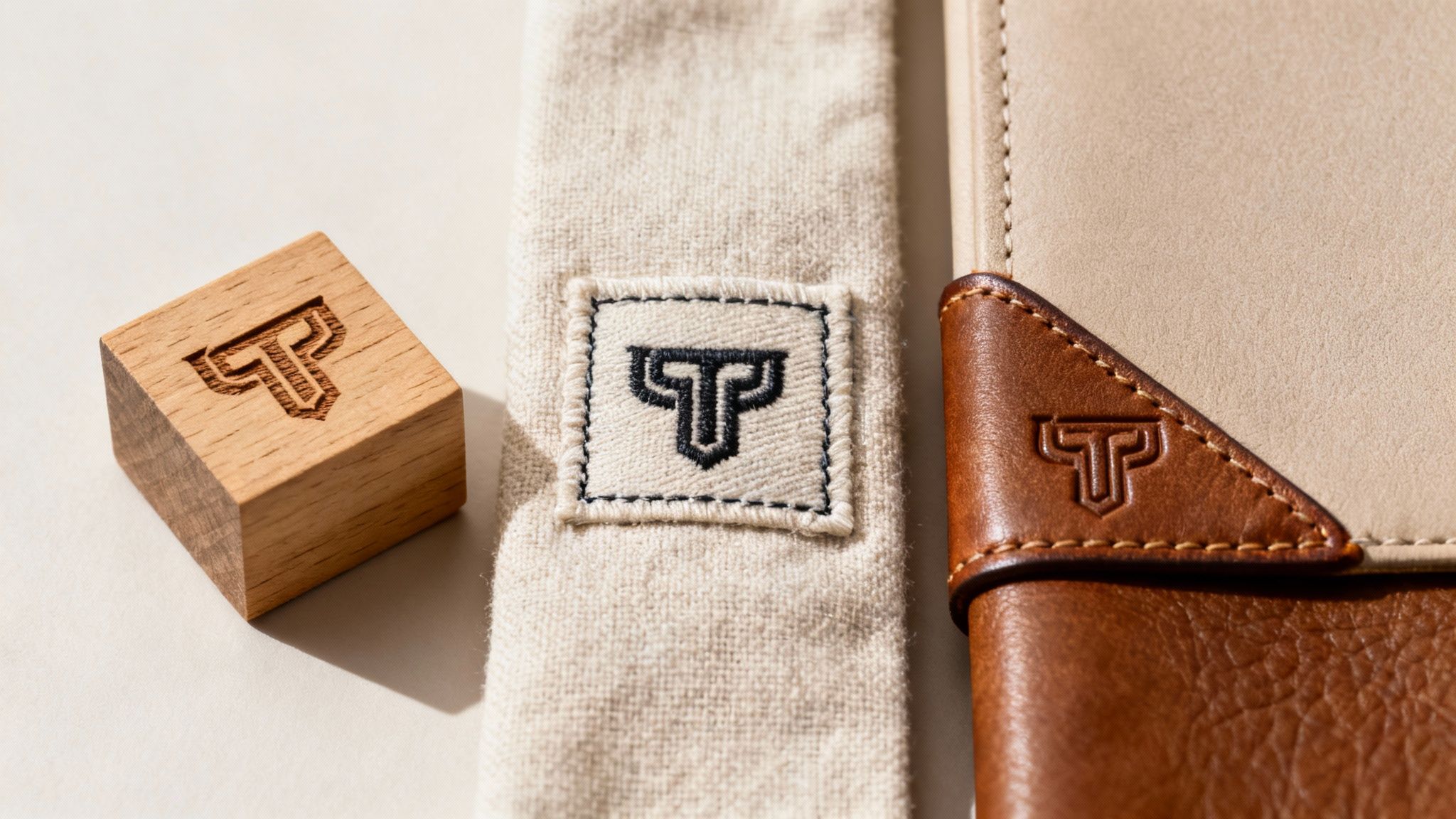 Eine Designerin prüft die Veredelung eines Werbeartikels unter einer Lampe