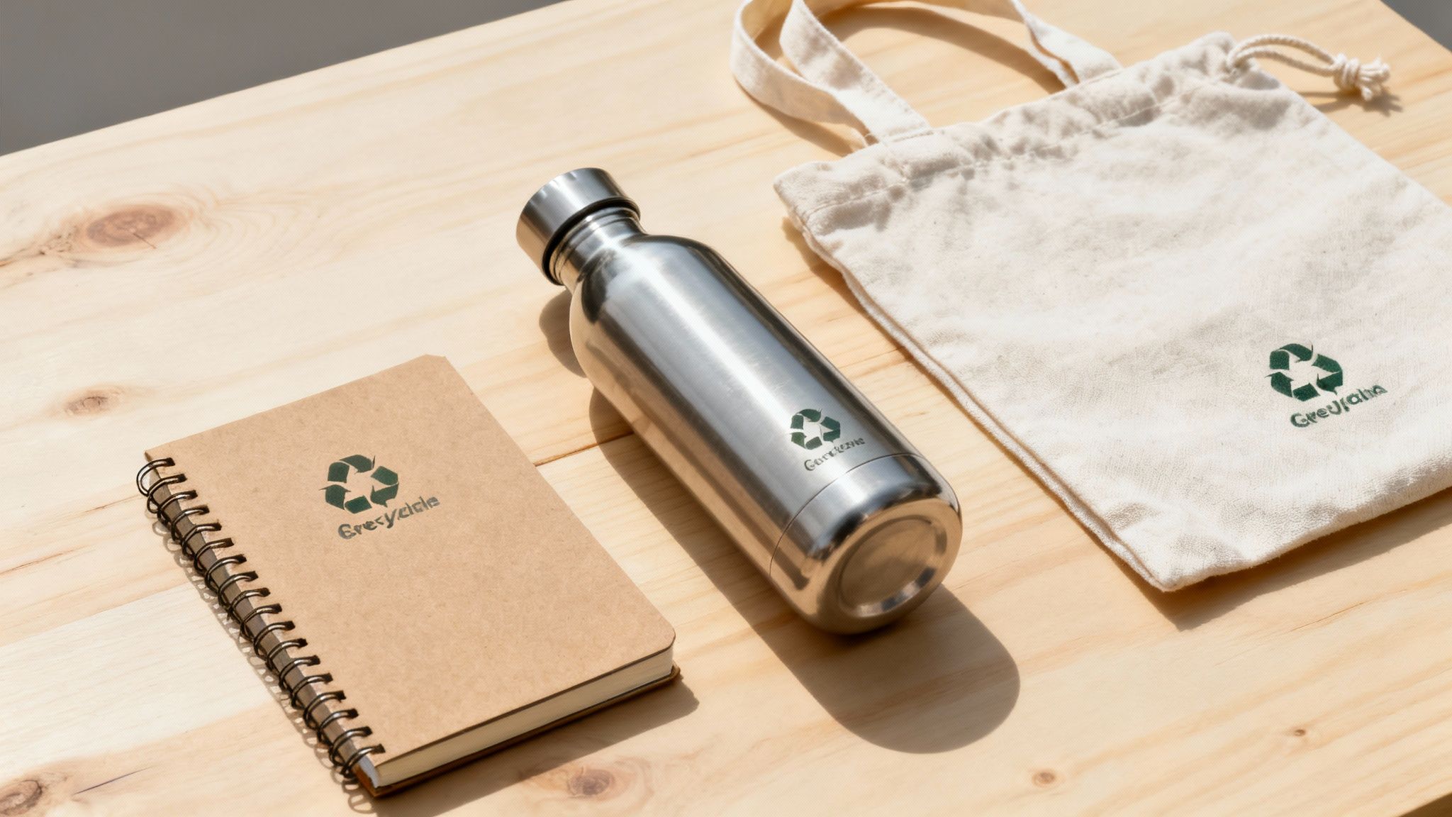 Eine Person hält eine wiederverwendbare Wasserflasche aus Metall in einem modernen Büroumfeld.