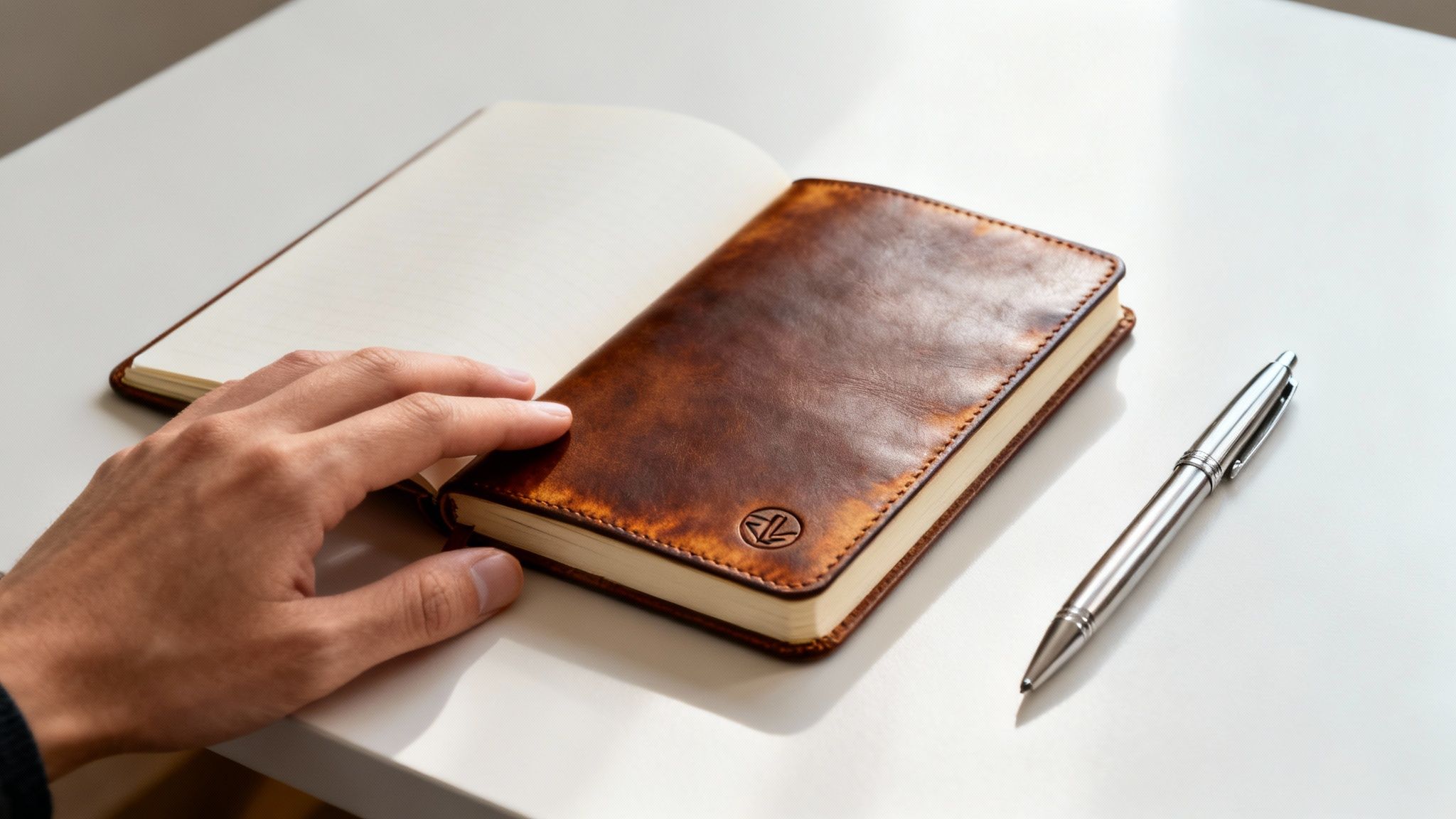 Eine Person entwirft Merchandising-Produkte an einem Schreibtisch.