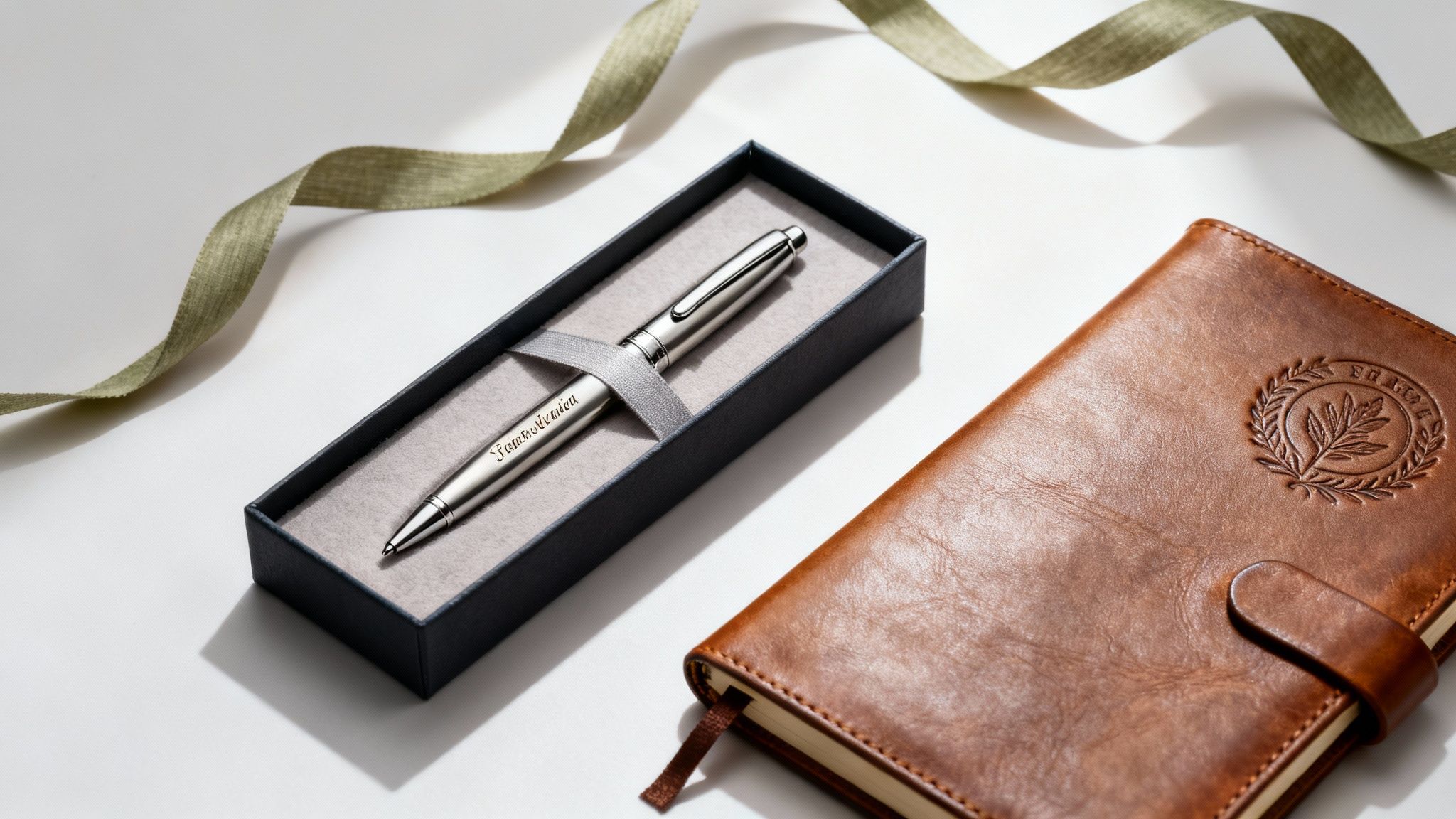 Hochwertige Veredelung eines Werbeartikels, der sorgfältig in einer eleganten Verpackung platziert wird.