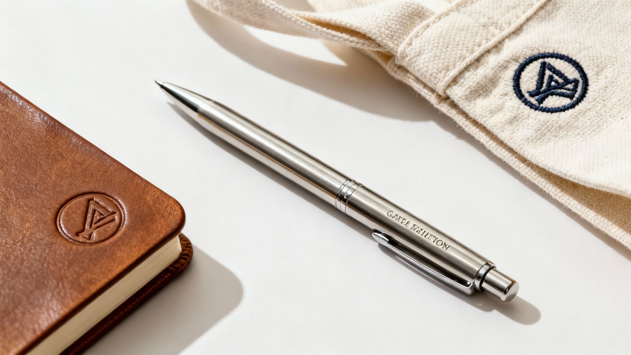 Ein Team betrachtet Stoffmuster und plant das Design für Werbetextilien.