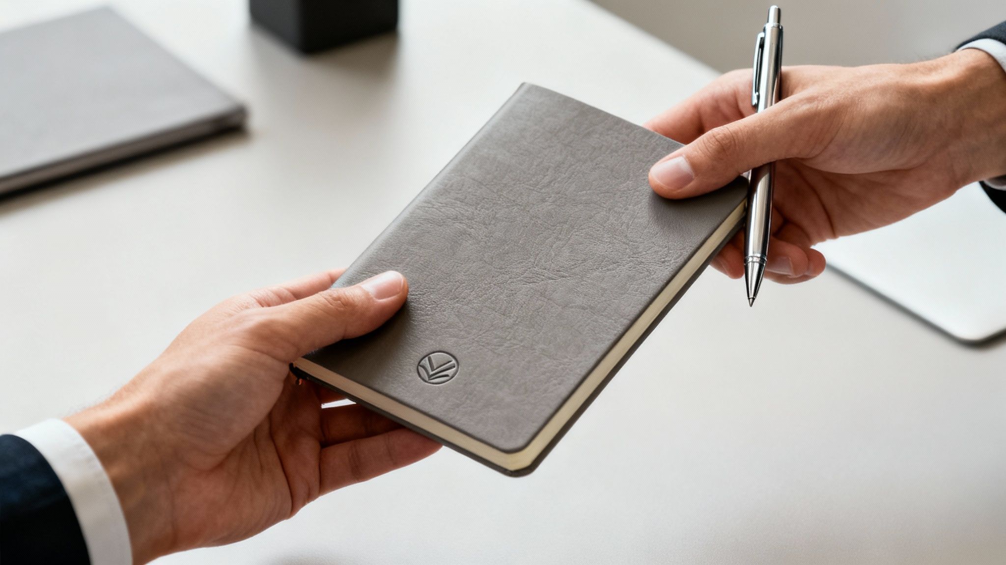 Ein Team in einem kreativen Meeting bespricht Markenstrategien und Werbeartikel