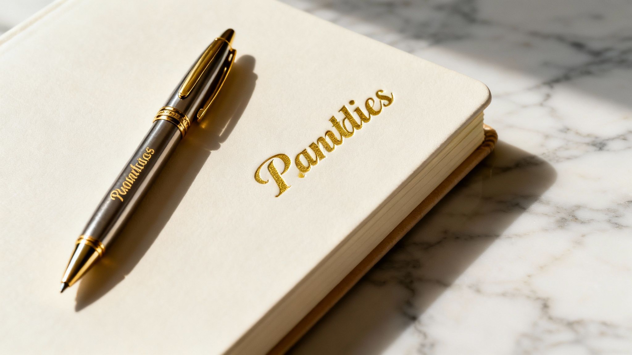 Ein Notizbuch wird mit einer individuellen Gravur personalisiert