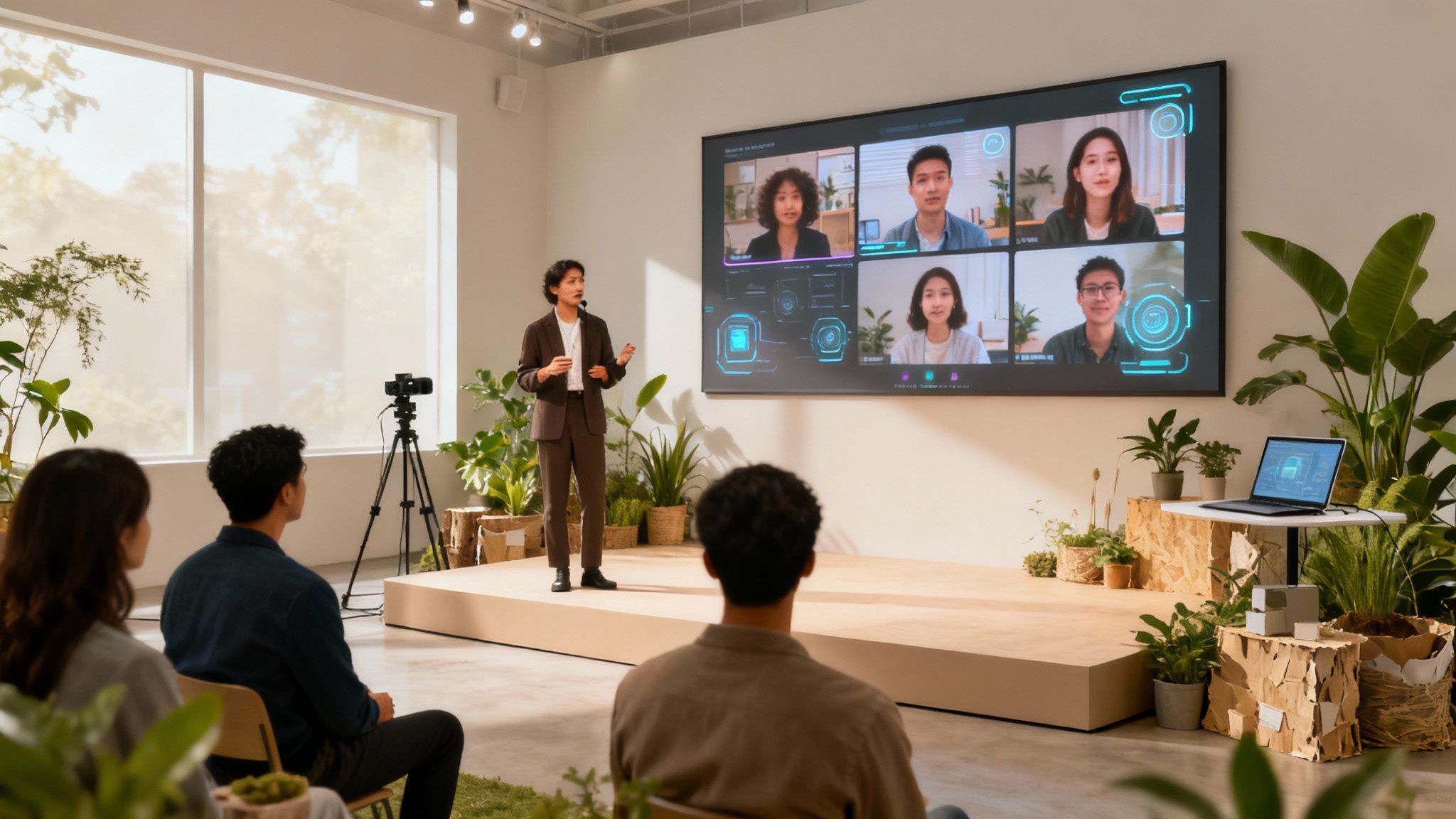 Ein Team plant zukünftige Eventstrategien in einem modernen Büro