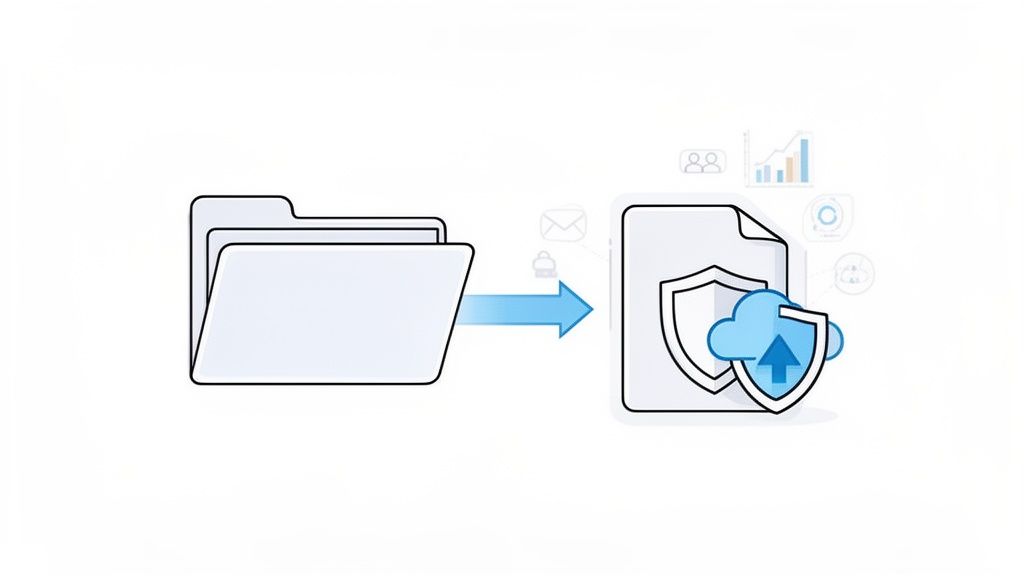 Transfert sécurisé de données d'un dossier vers un document protégé par le cloud.