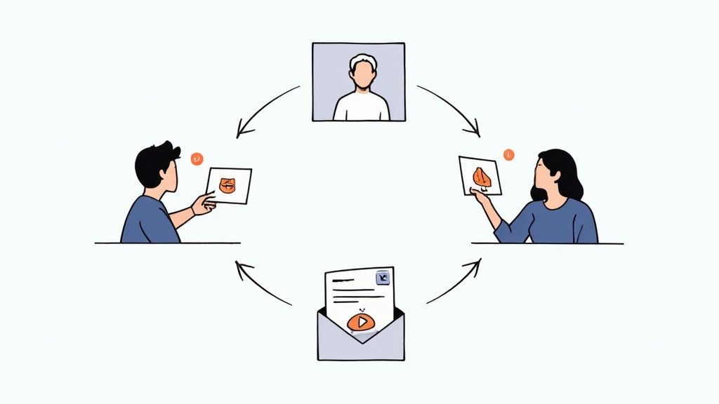 Une illustration montrant l'union de deux stratégies marketing, symbolisant une approche hybride