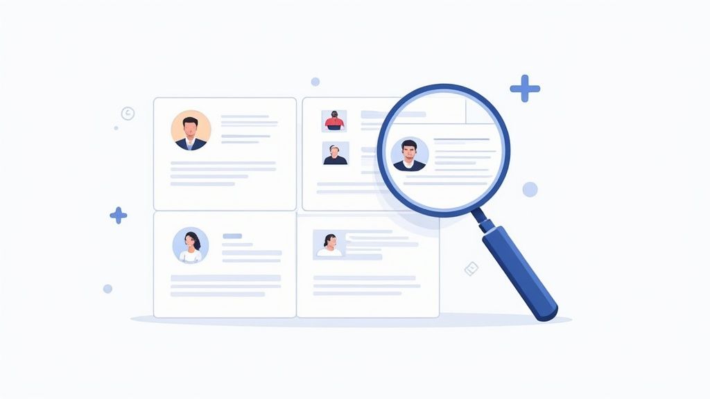 Une main tenant un téléphone affichant le logo LinkedIn, avec des lignes de données en arrière-plan, symbolisant l'extraction d'informations.