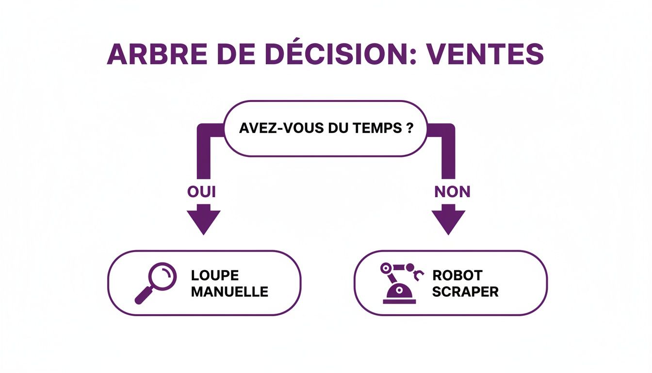 Arbre de décision pour les ventes : si vous avez du temps, utilisez une loupe manuelle, sinon un robot scraper.