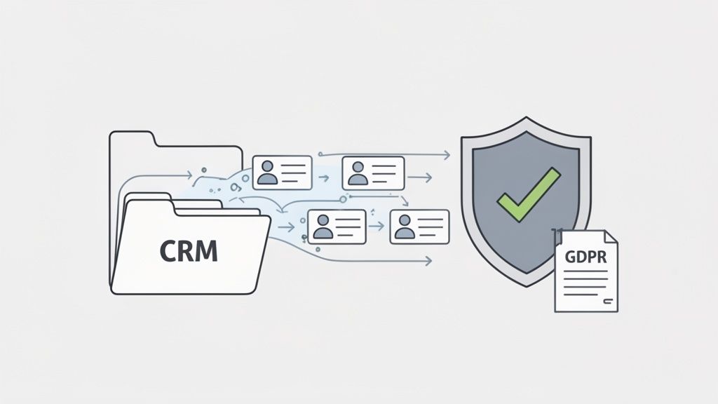 Flux de données clients depuis un système CRM, sécurisé et conforme aux réglementations GDPR.