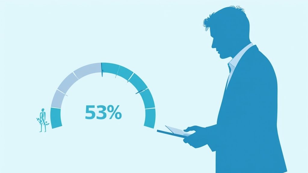 Une femme d'affaires analysant des graphiques de performance sur un ordinateur portable, symbolisant le suivi du score SSI sur LinkedIn.