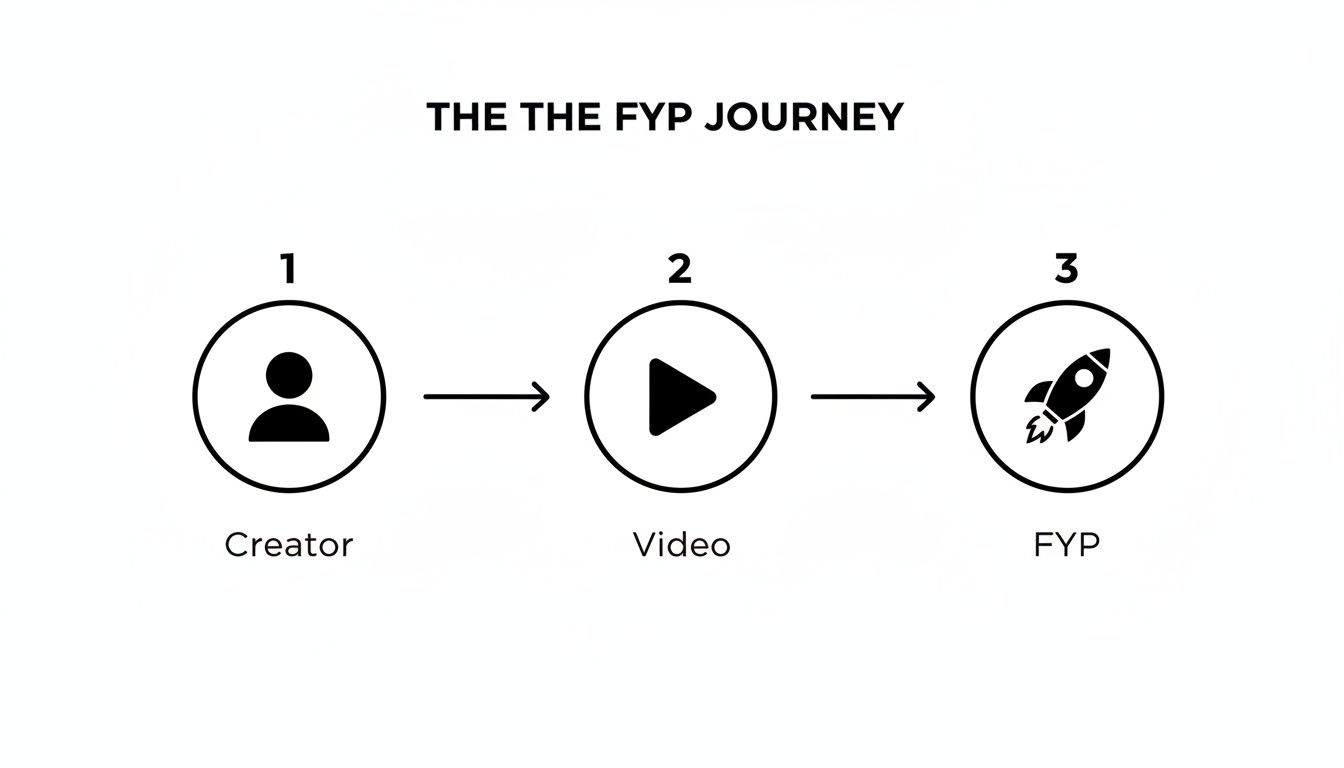 Flowchart depicting the FYP journey from a Creator to a Video, leading to FYP success.