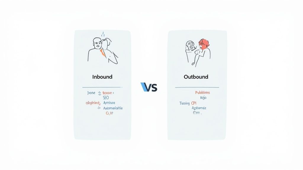 Une illustration montrant différents canaux marketing digitaux comme le SEO, les emails et les réseaux sociaux