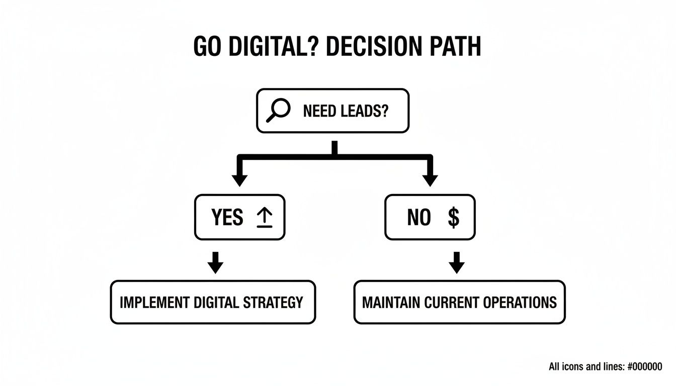 Decision path flowchart: If you need leads, go digital; otherwise, maintain current operations.