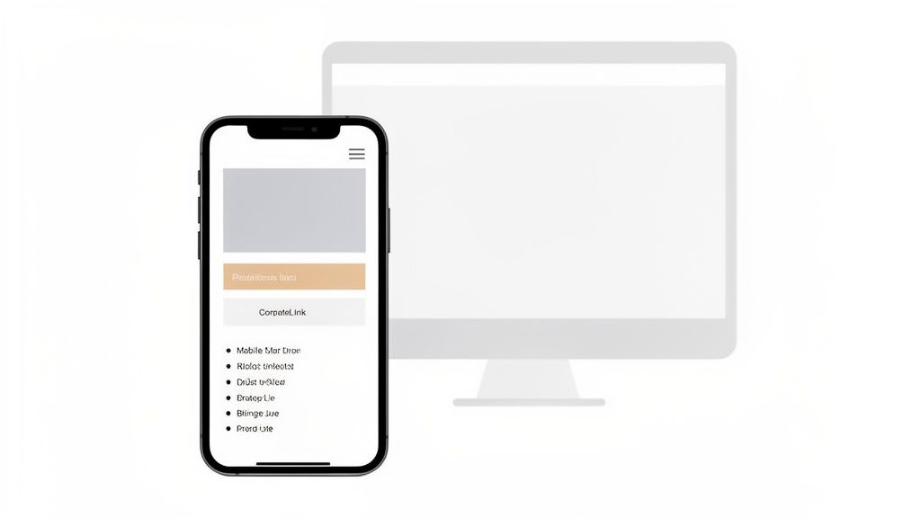 A smartphone and a desktop monitor display a website with different layouts, illustrating responsive design.