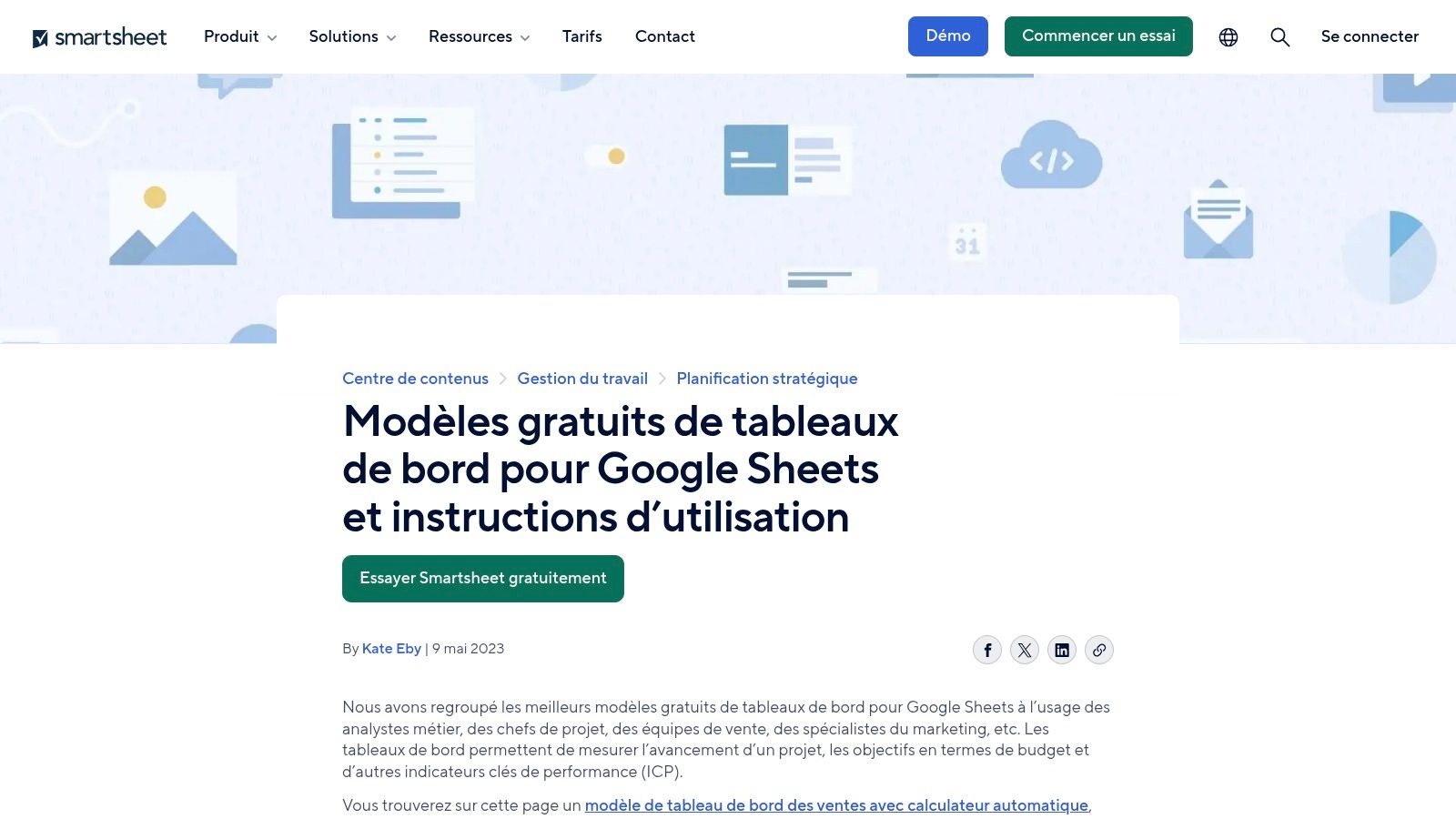 Exemple de tableau de bord commercial sur Smartsheet