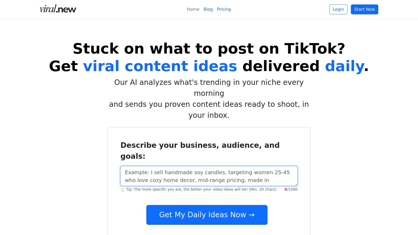 Viral.new: For AI-Powered TikTok Ideation