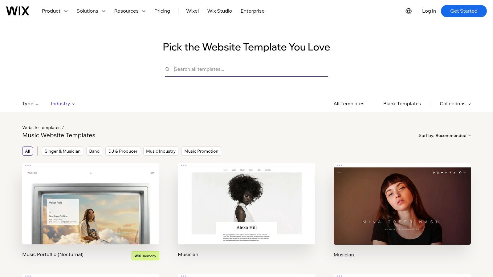 Wix (Wix Music + templates)