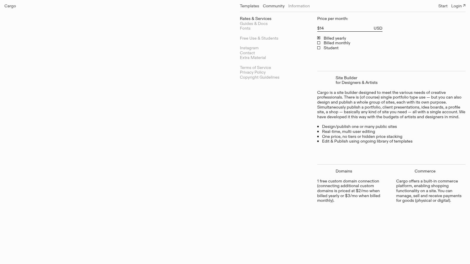 Cargo pricing and features for artists