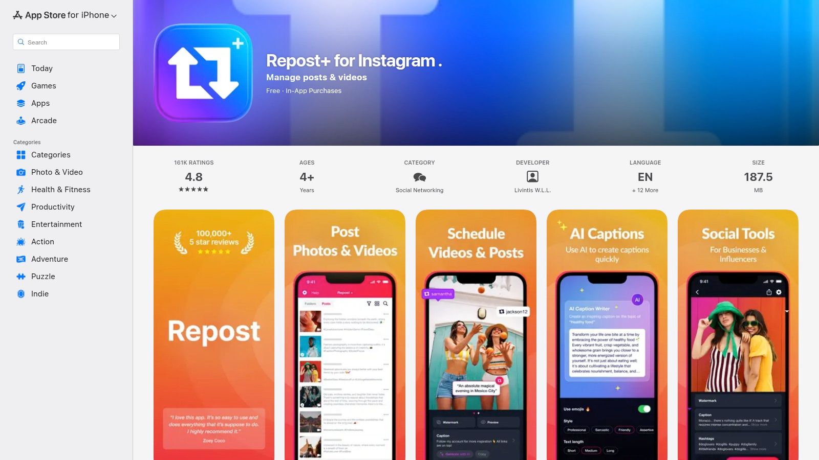 Repost+ for Instagram (iOS)