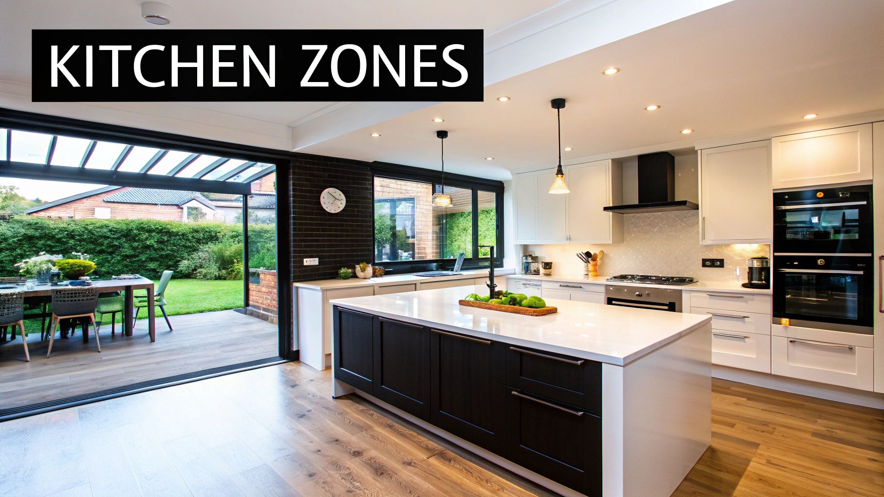 A modern kitchen extension with a functional island layout, demonstrating good workflow.