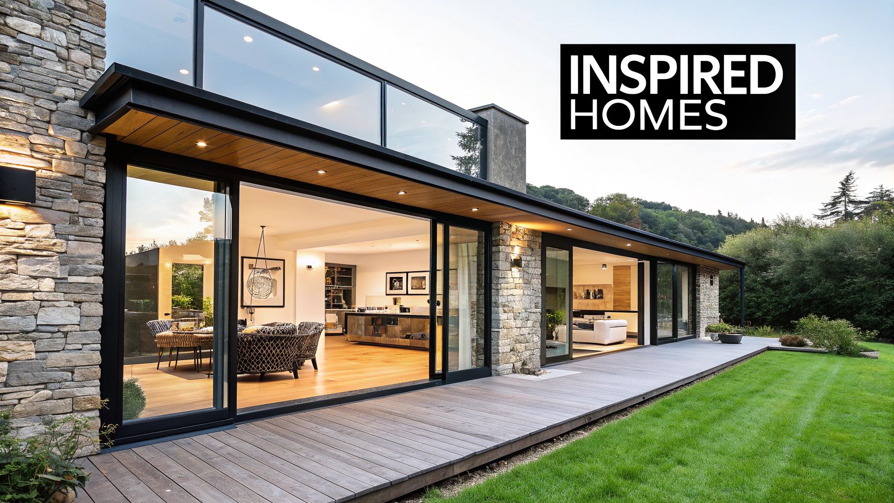 A tranquil indoor garden space within a modern home, exemplifying biophilic design with lush greenery and natural light.