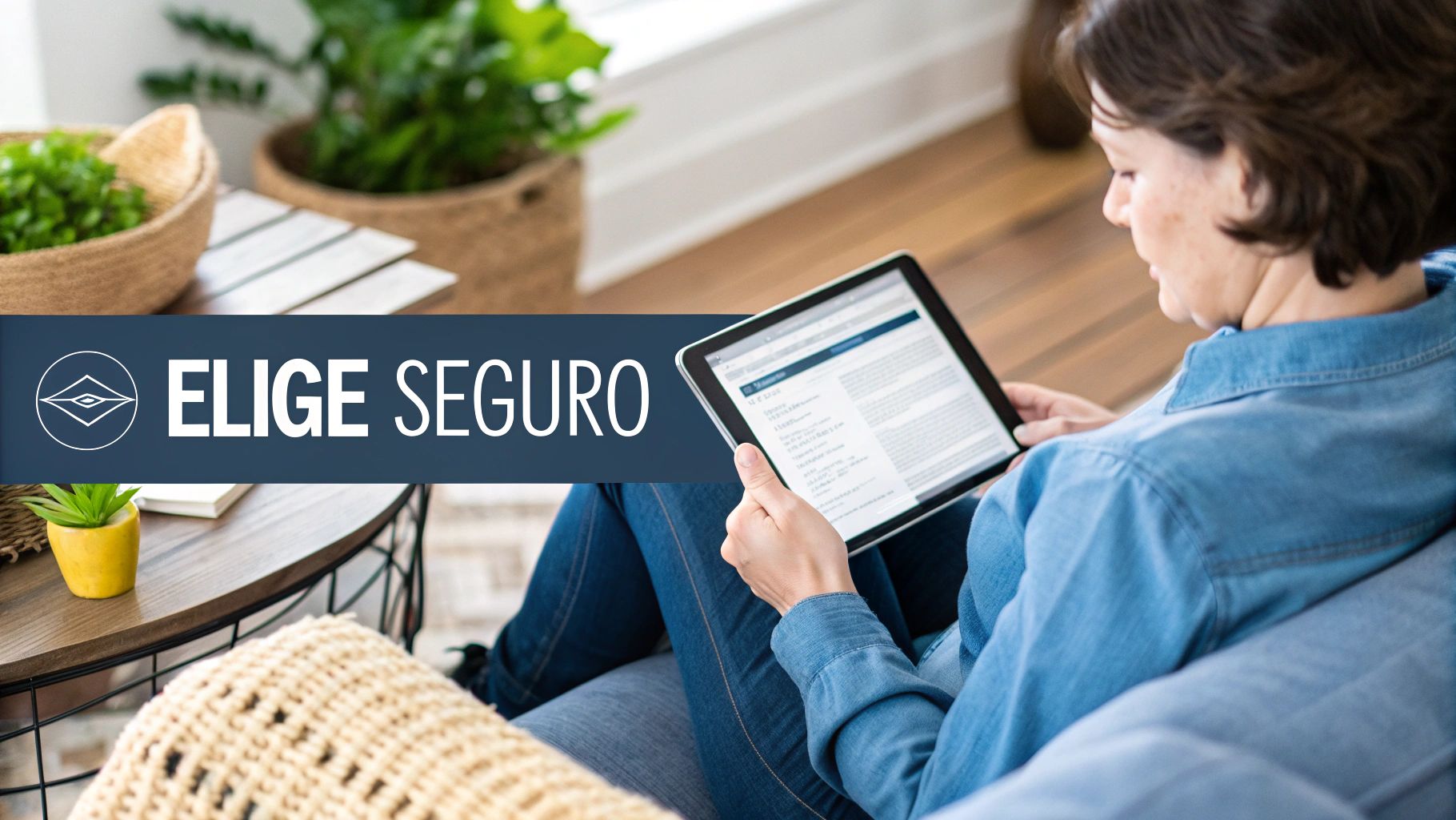 Una pareja revisa documentos financieros en una tableta, calculando costos y sintiéndose en control de sus finanzas.