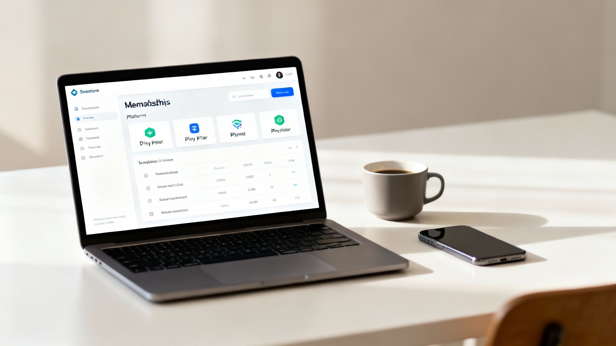 A laptop displaying a website builder interface, surrounded by icons for community, courses, and payments, all under one branded umbrella.