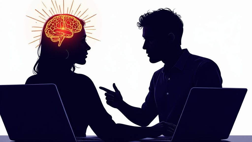 Twórca kursów pracujący przy biurku z wykorzystaniem sztucznej inteligencji.