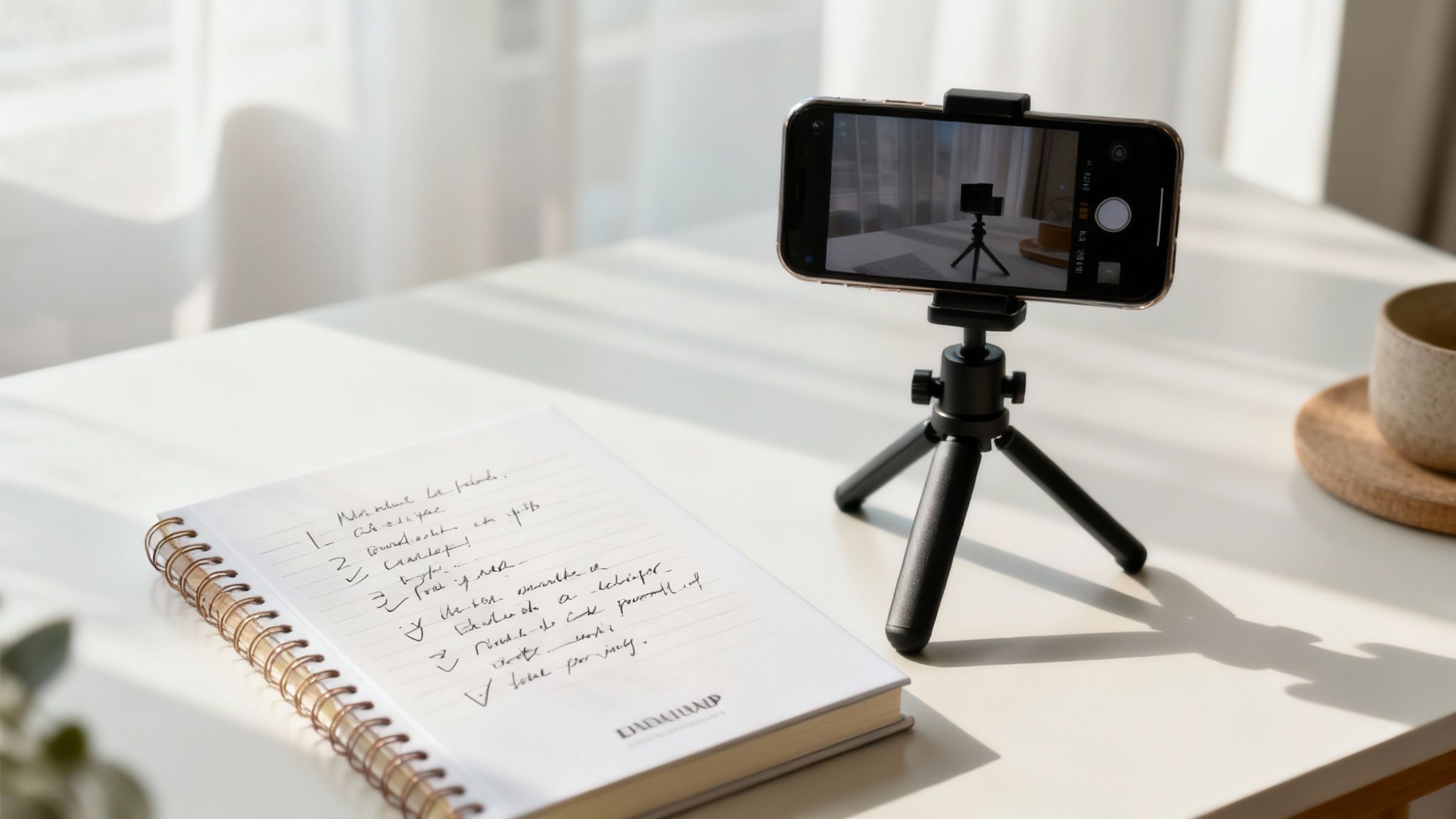 A digital creator working on a laptop, with an e-book and course materials visible, planning their content strategy.