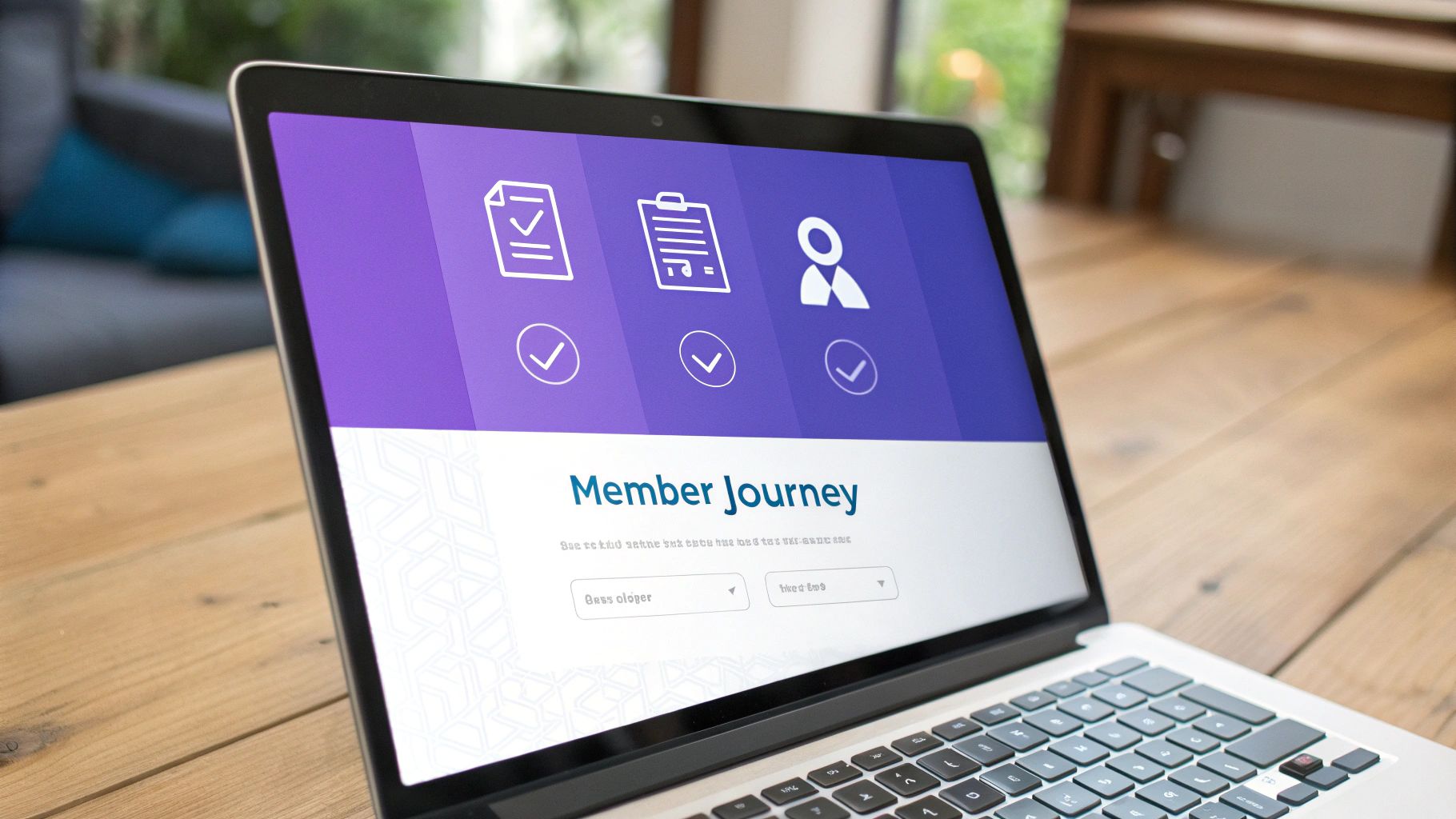 A digital interface showing a member's personalized journey through an online community.