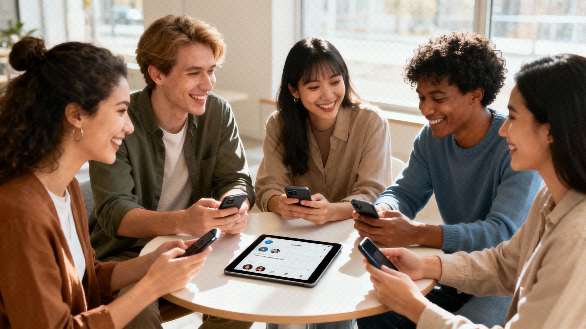 Grupa osób dyskutuje o strategii marketingowej w małej firmie