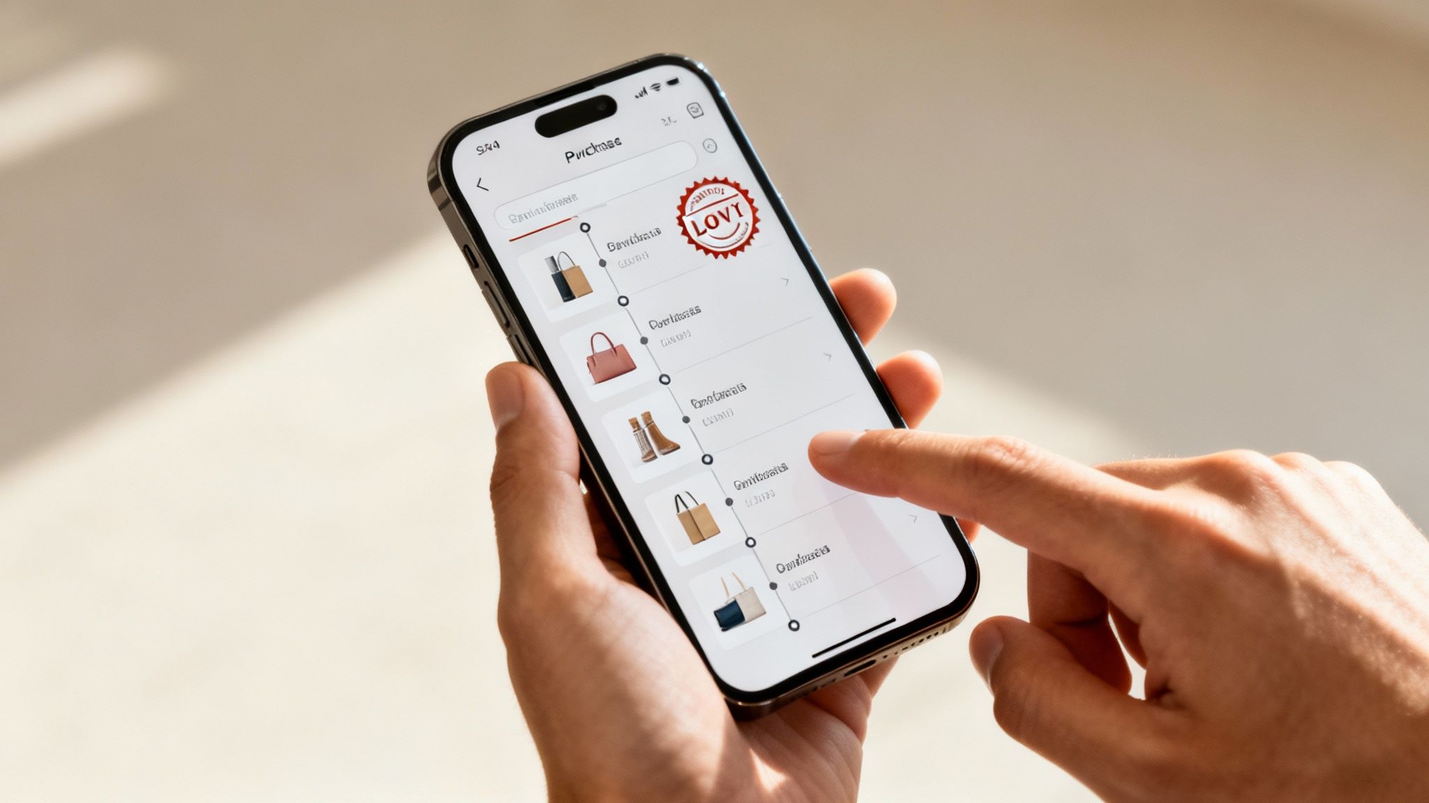 Person using smartphone to track purchase orders and loyalty rewards in mobile shopping app