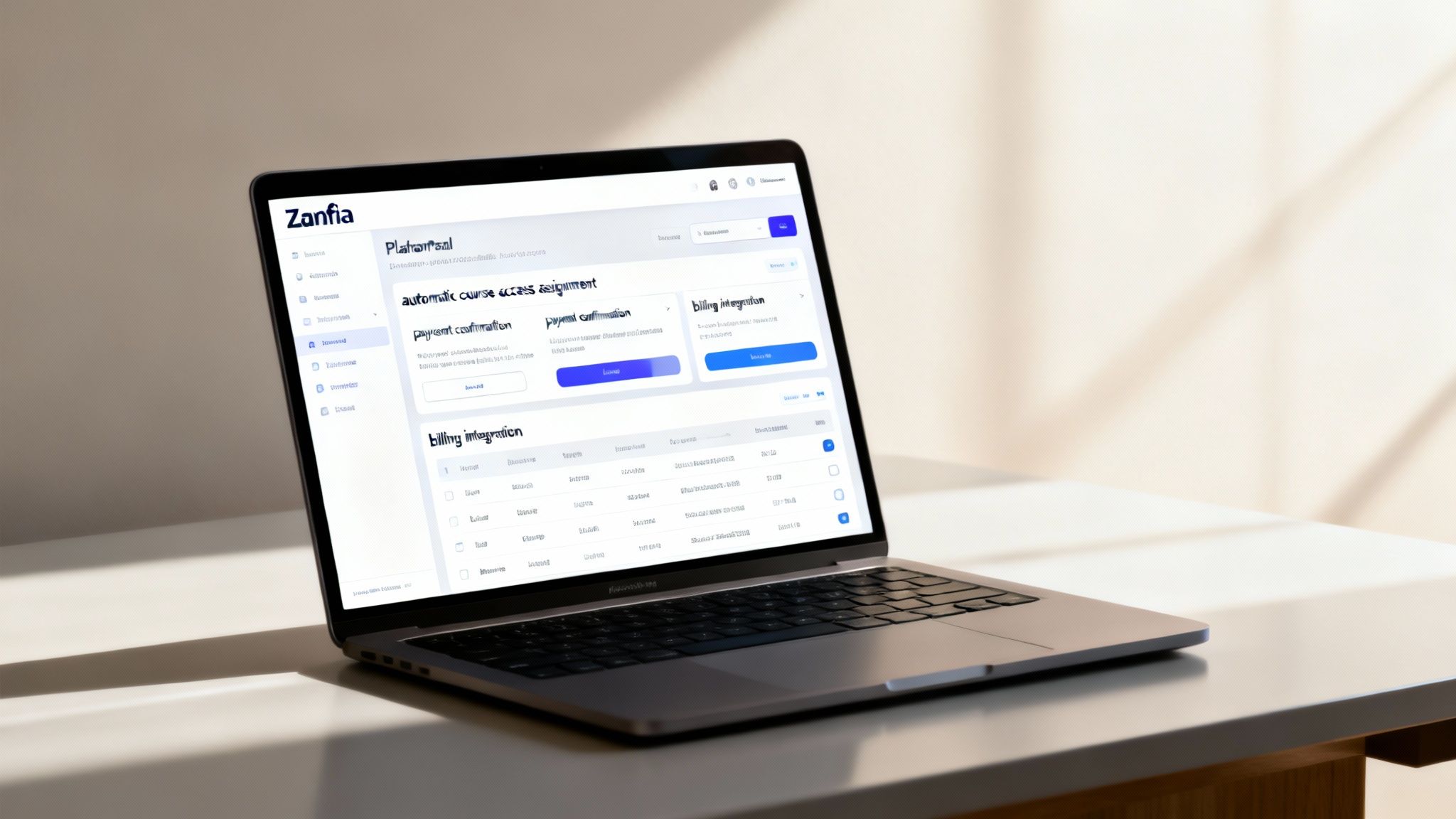 Zautomatyzowany panel platformy Zanfia na laptopie