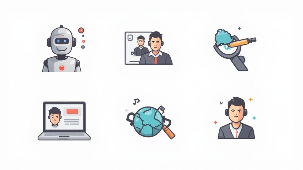 Twórca kursów analizujący wykresy sprzedaży na laptopie, z elementami graficznymi symbolizującymi AI.