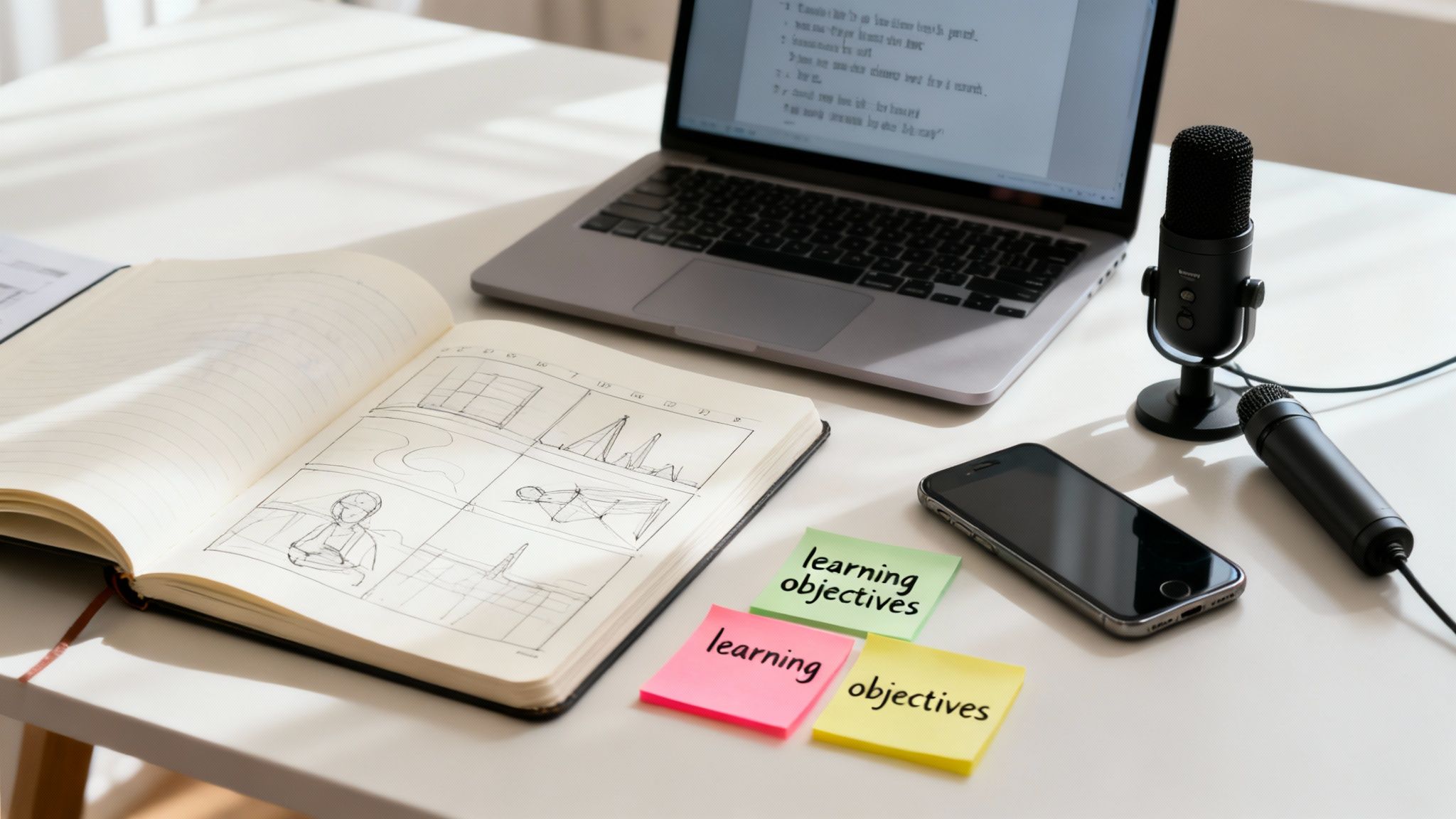 A person recording a training video in a home studio setup.