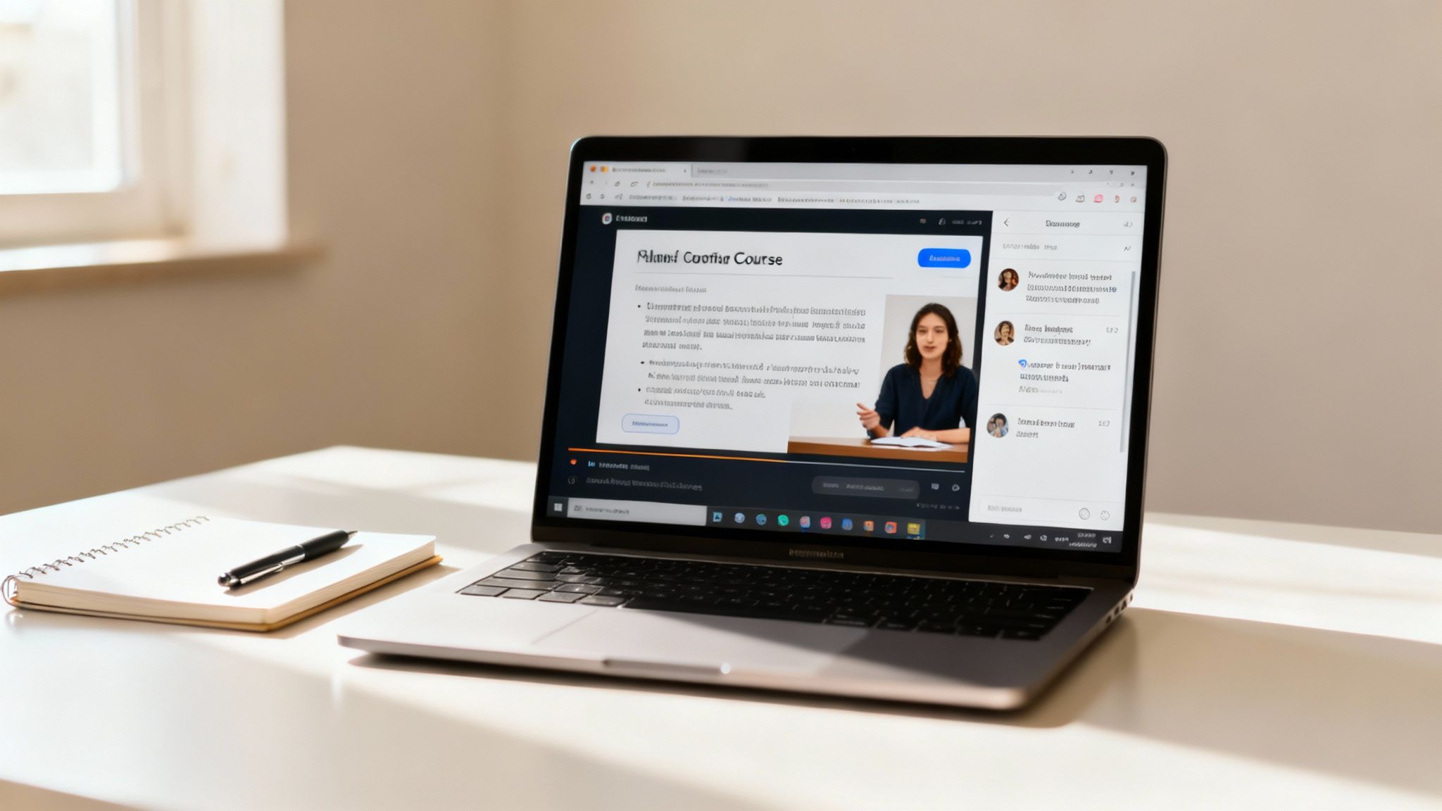 Students collaborating around a laptop, symbolizing the integration of online courses and community interaction.