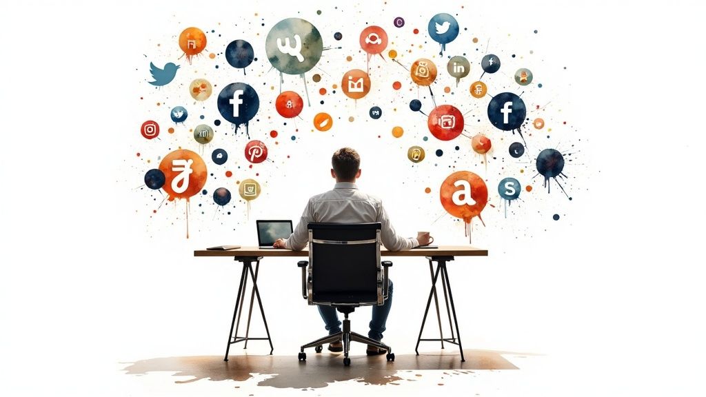 A group of diverse people connecting and engaging in an online community setting.