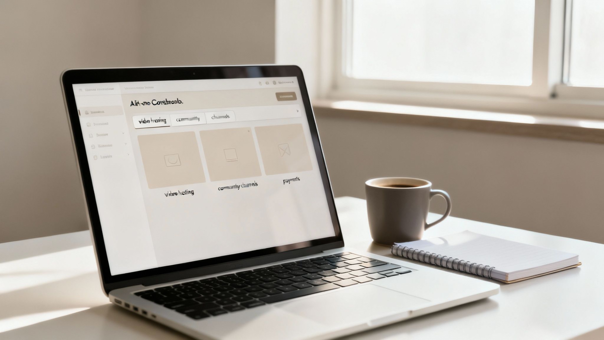 A person sitting at a desk with a laptop, managing a cohort course on a unified platform interface.