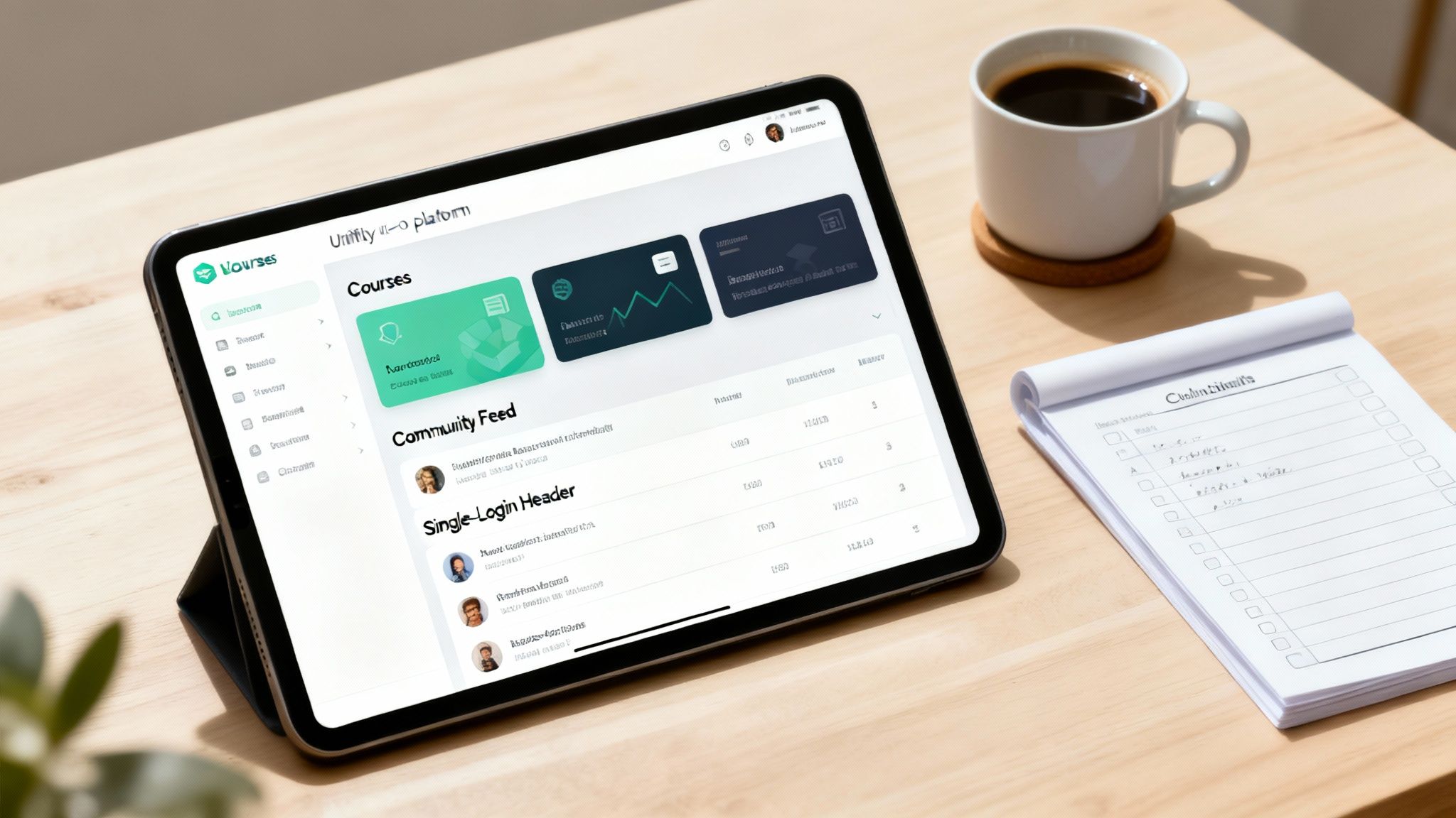 A creator managing their business on a laptop, symbolizing the control an all-in-one platform provides.