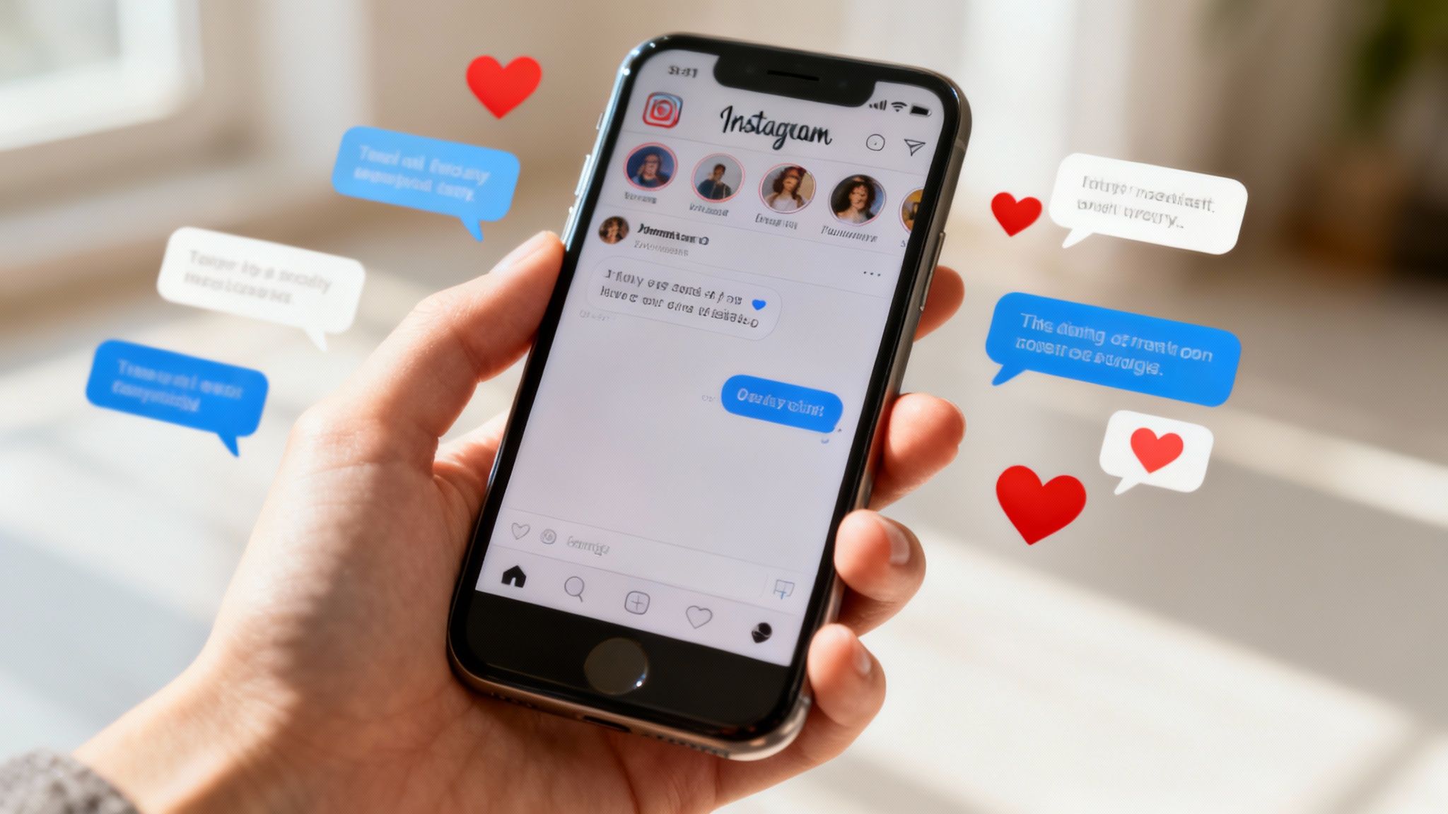 Grupa uśmiechniętych osób wchodzi w interakcje, symbolizując zaangażowaną społeczność online.