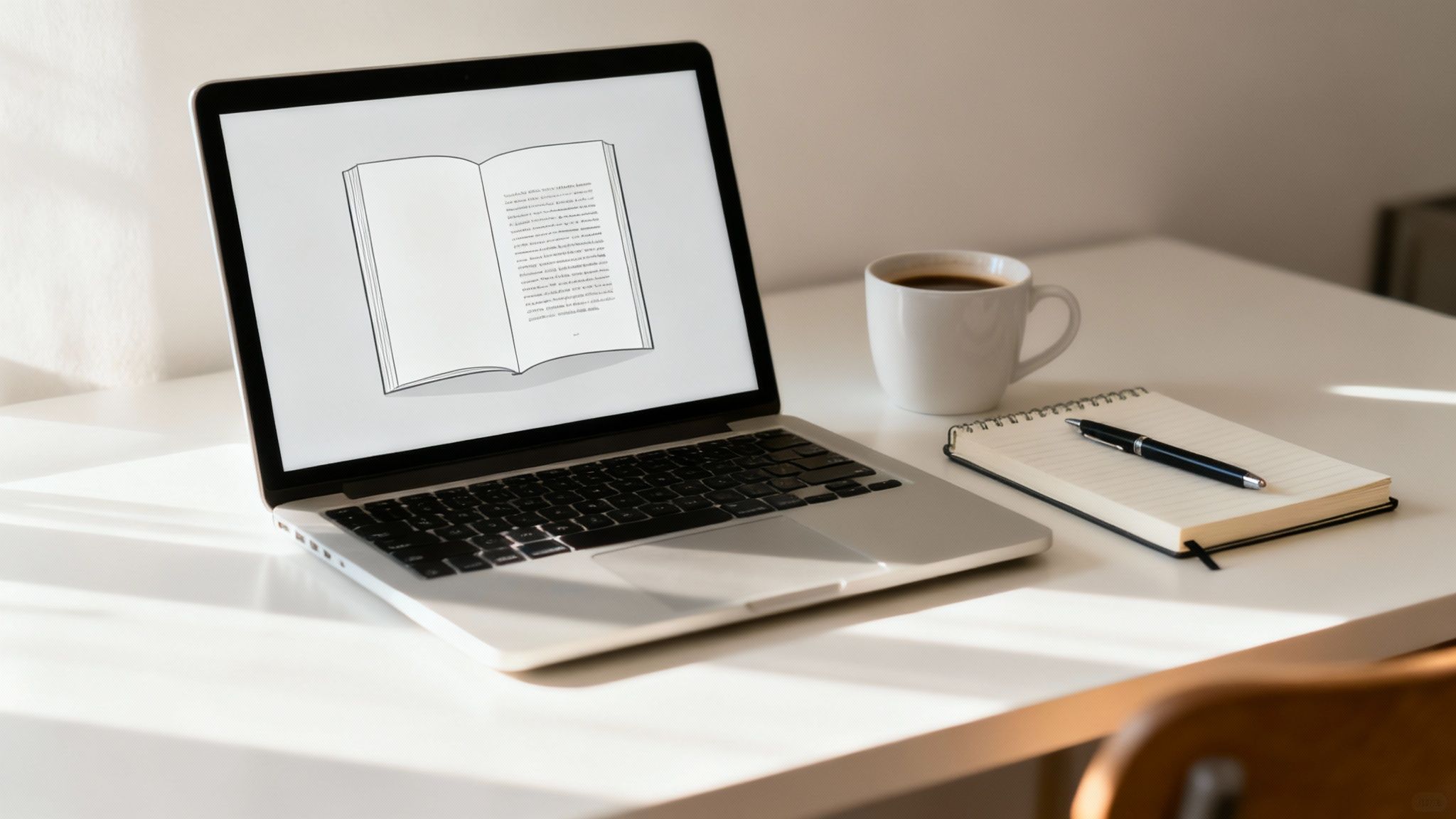 Osoba projektująca layout ebooka na komputerze, z widocznymi elementami graficznymi i tekstem.