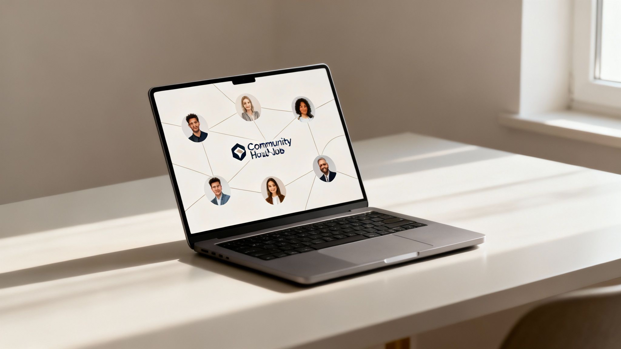 A group of people collaborating and engaging in a vibrant online community space