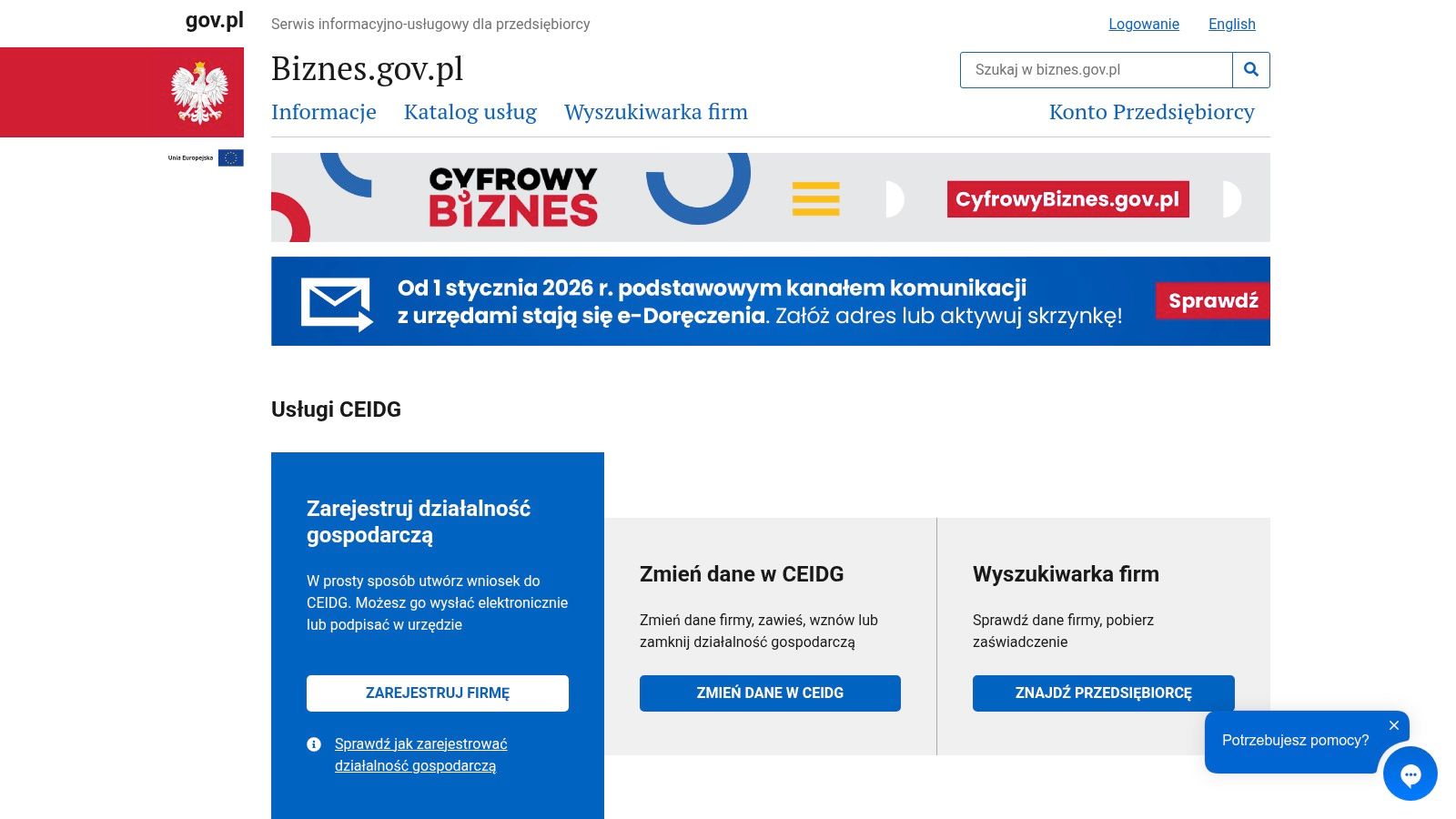 Biznes.gov.pl – Konto Przedsiębiorcy i usługi CEIDG