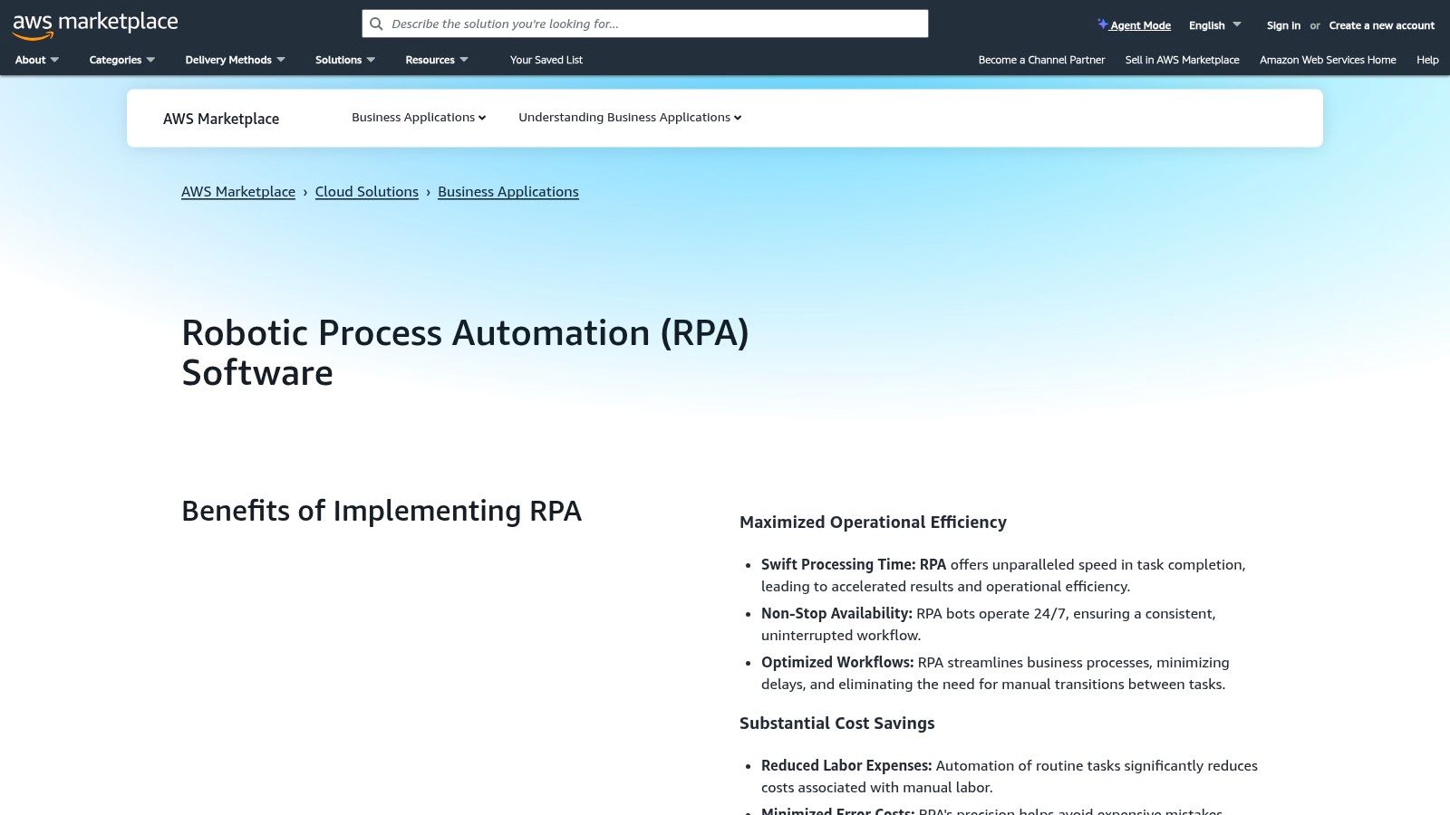 AWS Marketplace — Business Automation (RPA/Intelligent Process Automation)