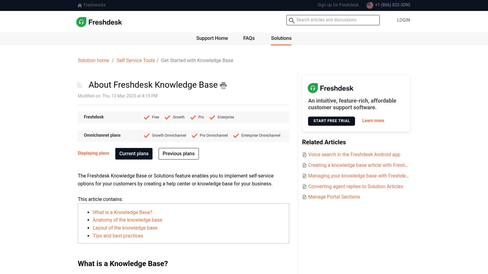 Freshdesk (Freshworks) — Knowledge Base within the help desk