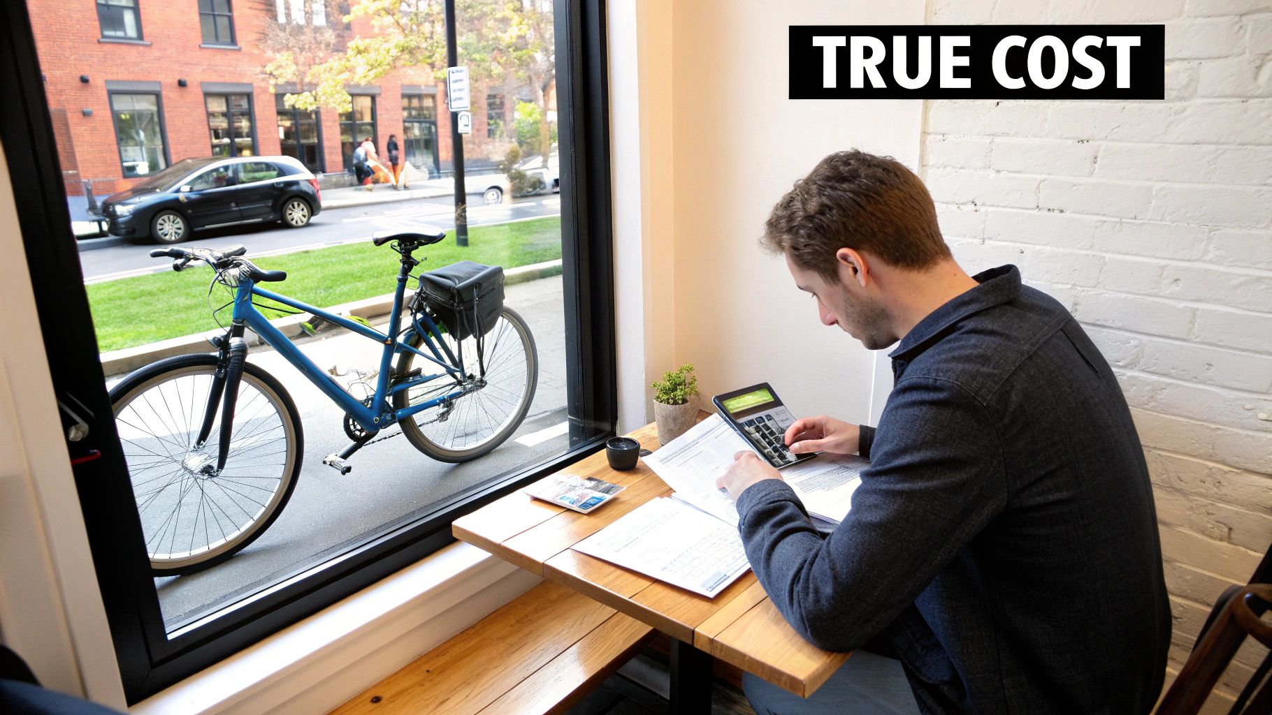 Person working on fixing the chain of an ebike, with tools laid out on the ground