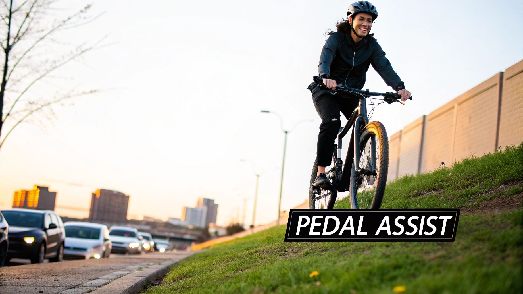 A person enjoying a ride on a pedal assist ebike along a scenic coastal path.