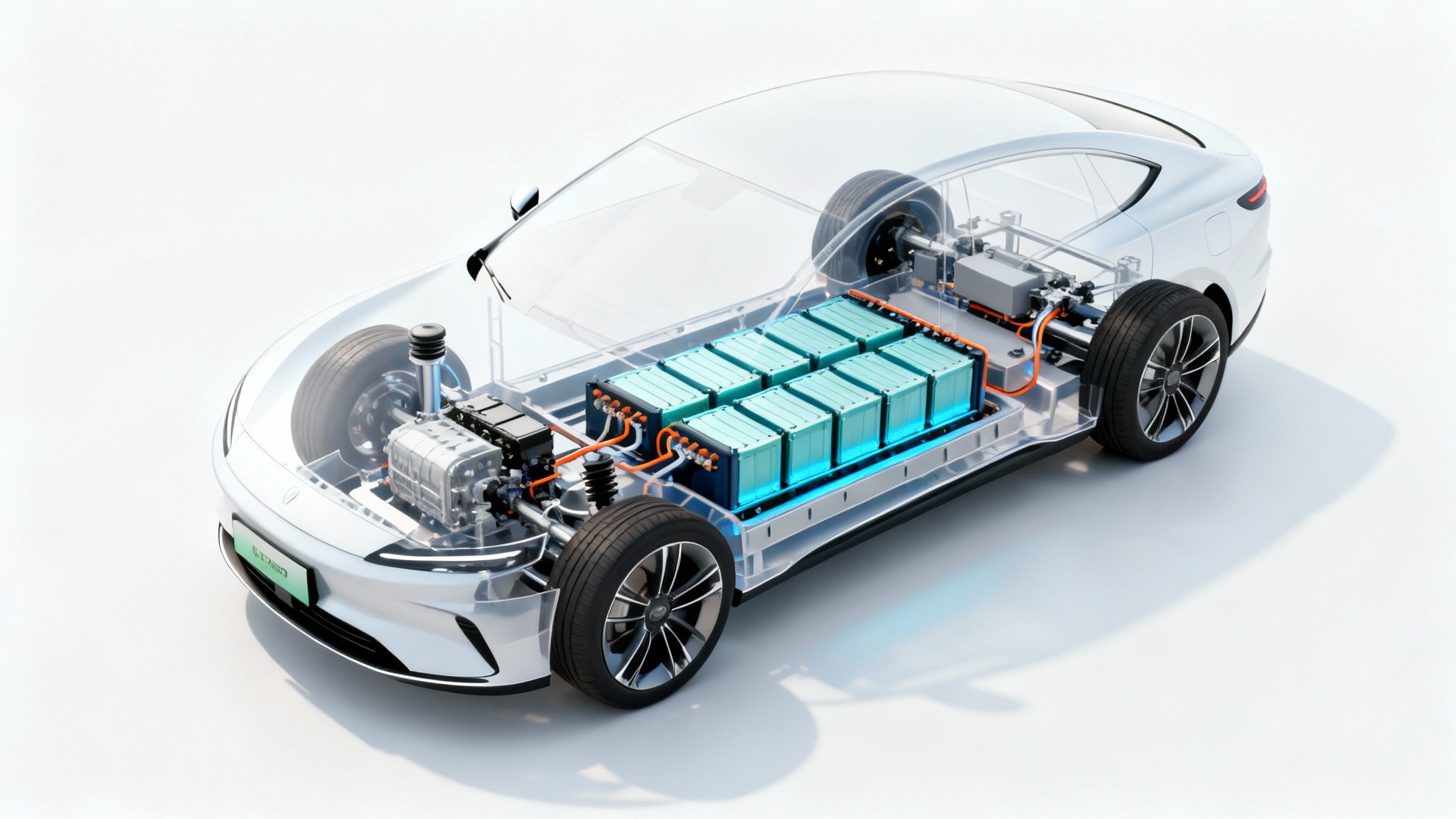 An electric vehicle battery pack being assembled, showing its complex internal structure and cells.